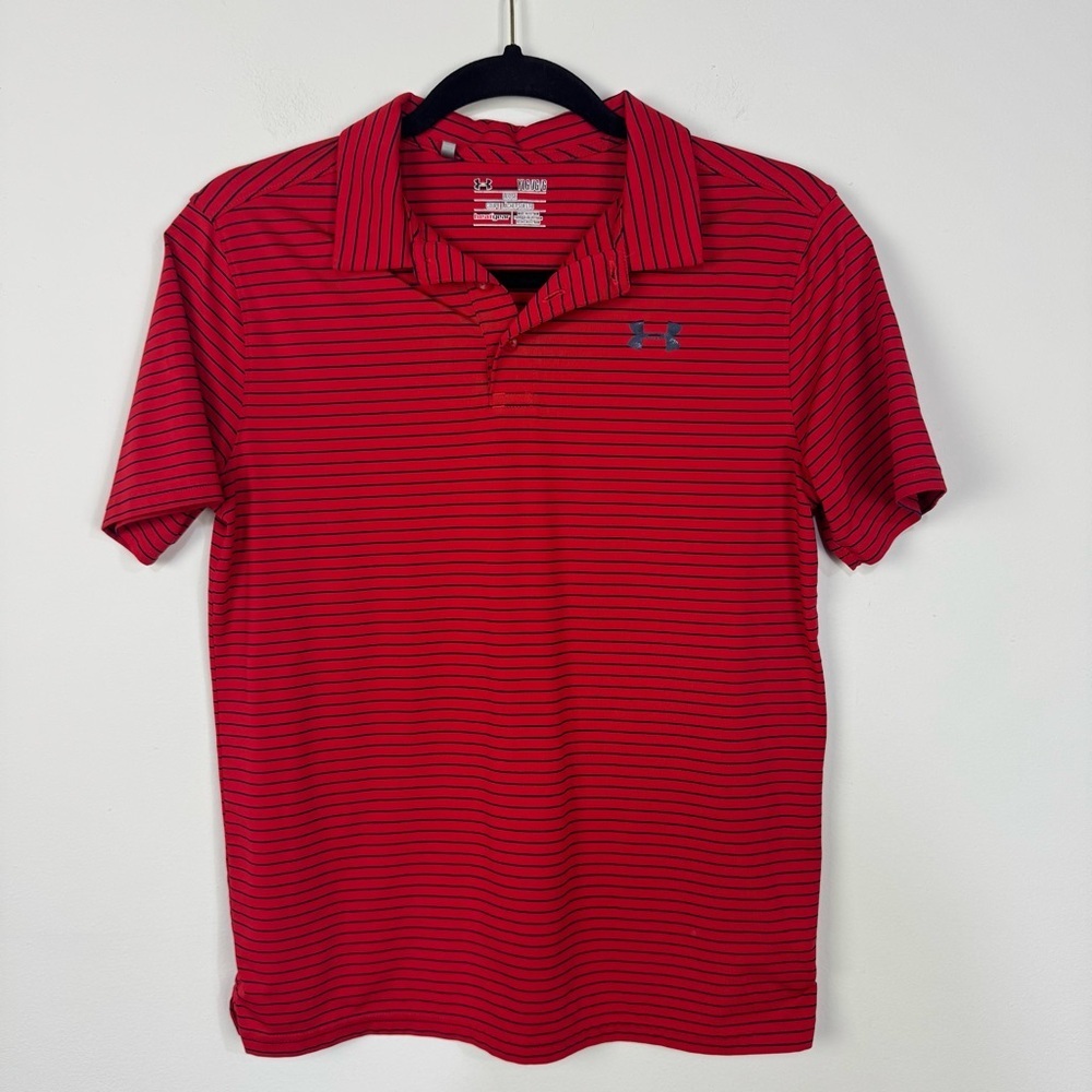 Under Armour Heat Gear Red Striped Short Sleeve Polo Shirt